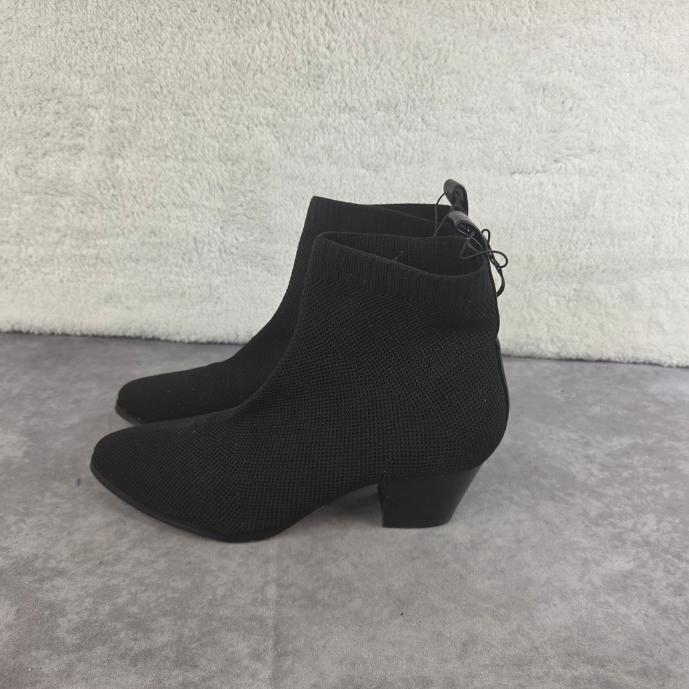 Violet & Red Clarissa Black Stretch Knit Sock Ankle Boots Pointed Toe Block Heel